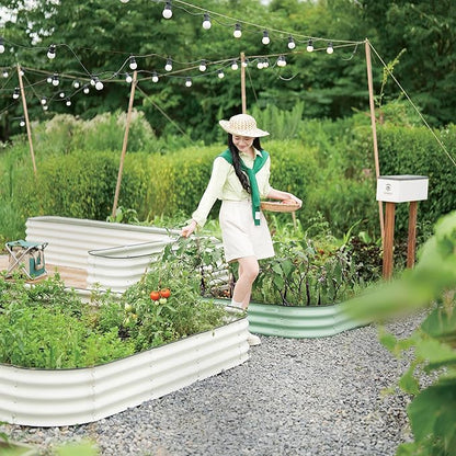 DaisyVibe Raised Garden Bed Kit, Planter Raised Garden Boxes Outdoor, Oval Large Metal Raised Garden Beds for Vegetables Flowers (White, 6.5ftx2ftx1ft)