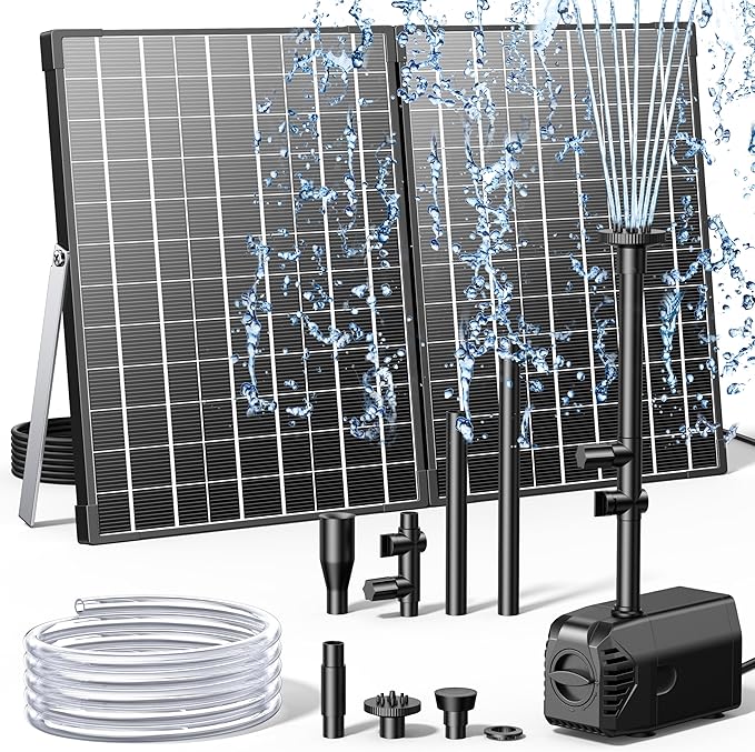Biling Solar Fountain Pump with 35W Efficient Panel, Solar Fountain Pump with 450GPH Flow High Speed, Fountain with PVC Tubing 4 Nozzles Accessories for Waterfall, Ponds, Wildlife Garden