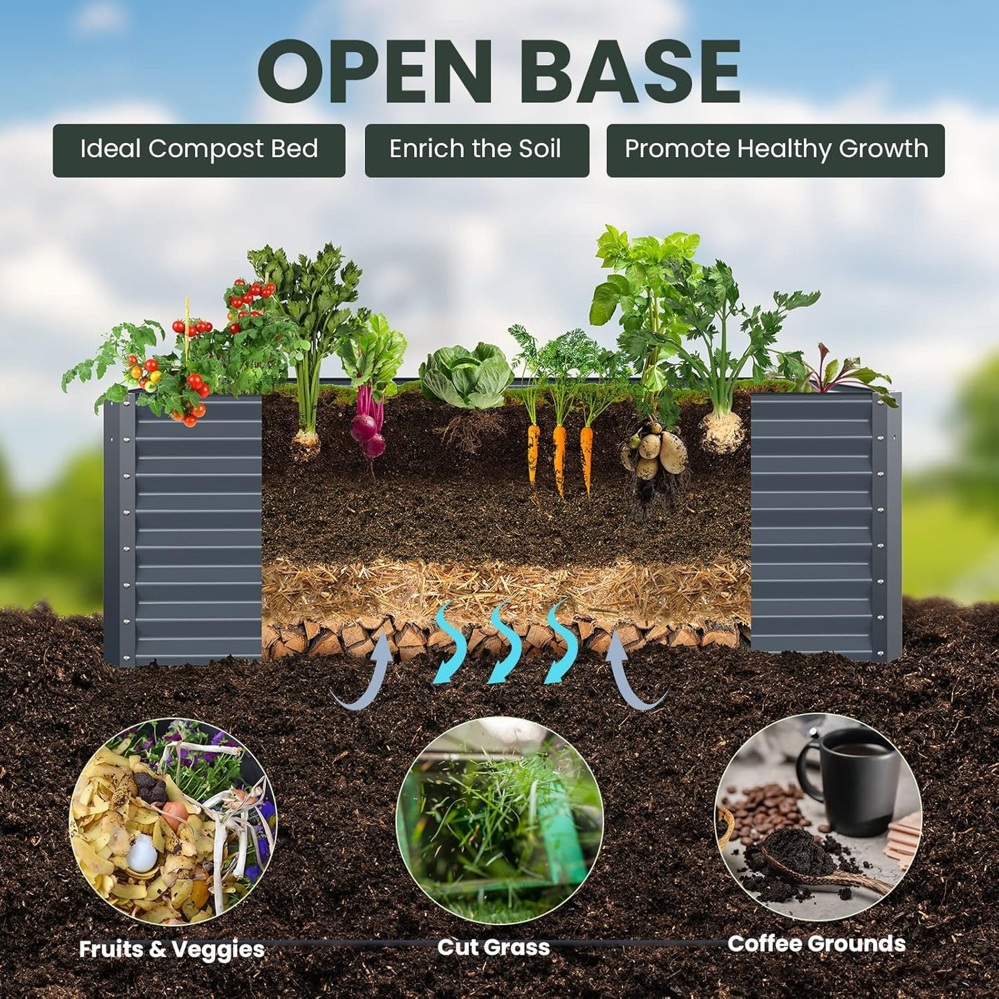 Galvanized Raised Garden Bed Box Planter for Outdoor Plants 17" Extra Tall Raised Garden Beds Outdoor Garden Boxes Outdoor Raised Metal Raised Garden Beds for Vegetables 96"X48"X17", Midnight Grey