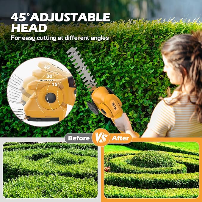 Cordless Hedge Trimmer, 2-in-1 Hedge Trimmer, Ultra Long Battery Life with Battery*2, high-Power and high-Capacity Grass Trimmer for Gardens, Yards and lawns, Including Charger