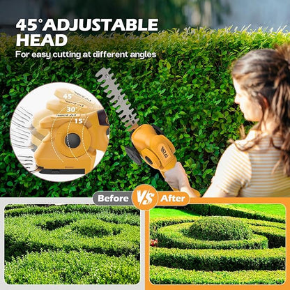 Cordless Hedge Trimmer, 2-in-1 Hedge Trimmer, Ultra Long Battery Life with Battery*2, high-Power and high-Capacity Grass Trimmer for Gardens, Yards and lawns, Including Charger