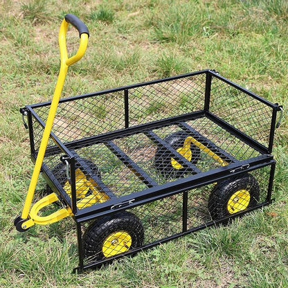 Wagon Removable Sides - Farm, Warehouse, Yard Dump Cart - Yellow+Black Air Wheels