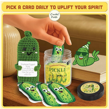 Positive Pickle Cards - Crochet Jar, Affirmation Cards For Women - Teens, Pickle Gifts, Emotional Support Crochet, Gifts For Women, Teens, Friends