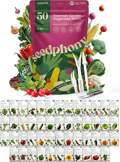 50 Gourmet Garden Vegetable Seeds Variety Pack - 34,455+ Non-GMO Heirloom Vegetables Seeds for Planting Indoor Outdoor: Broccoli, Carrot, Onion, Lettuce, Pepper - Gardening Seed Packets