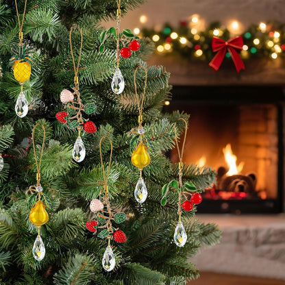 H&D HYALINE & DORA 4 Pcs Fruit Crystal Sun Catcher Rhinestone Cute Fruit Suncatcher with Crystals Prisms for Christmas Garden Home Decor