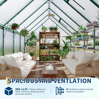 8'X12' Aluminum-Framed Polycarbonate Greenhouse, Heavy Duty Polycarbonate Greenhouse with Quick Setup Structure and Roof Vent, Large Enhanced Aluminum Greenhouses Kit for Outdoors