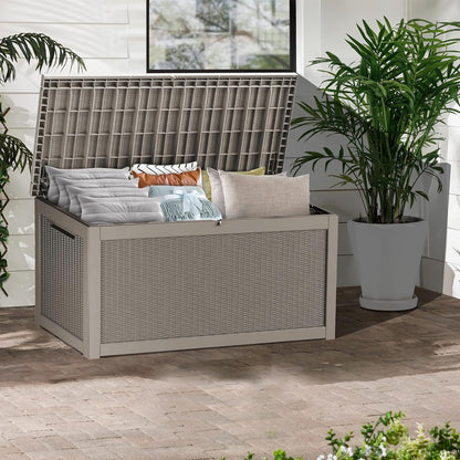 TARKARI 320 Gallon Lockable Resin Deck Box, Waterproof & UV-Resistant Outdoor Storage Box for Outdoor Cushion Storage, Garden Tools & Pool Accessories Storage, Gray