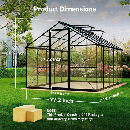 Outdoor Greenhouse, Polycarbonate Green House, Small Walk-in Greenhouse with Vented Roof Window, Windproof Aluminum Frame with Quick-Installation Structure, Suitable for Gardening