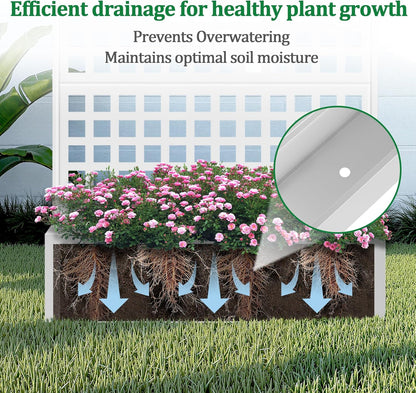 Metal Raised Garden Bed with Trellis, 2 in 1 Trellis with Planter Box & Privacy Screen for Climbing Plants, Vine, Outdoor Standing Flower Beds with Drainage Holes, 47.2"L x 16.7"W x 70.8"H, White