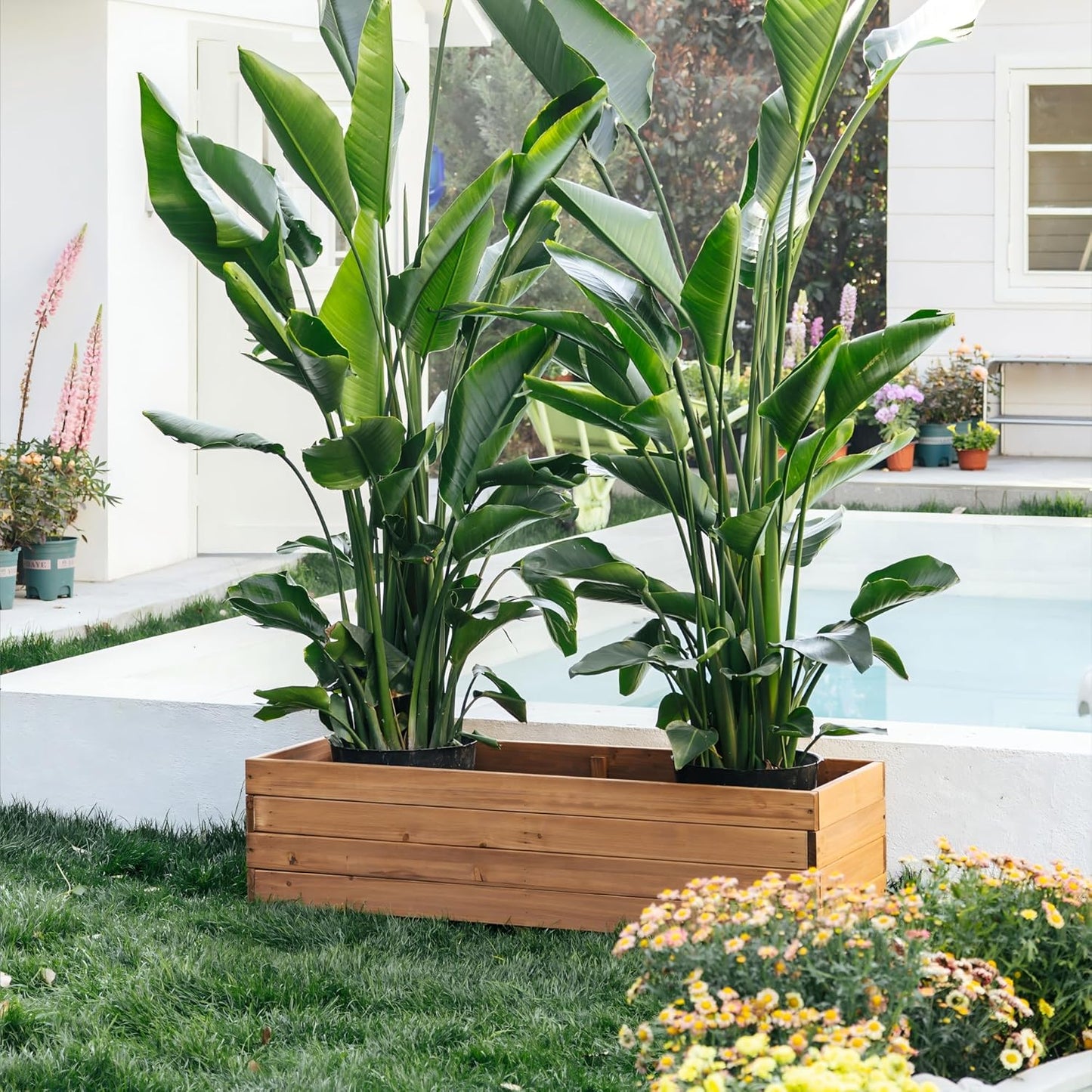 Wooden Raised Garden Bed Planter Box – Fir Wood Outdoor Vegetable, Herb & Flower Box with Drainage Holes – 47.24"x15.75"x12.6", Rot-Resistant, for Patio, Yard, Balcony