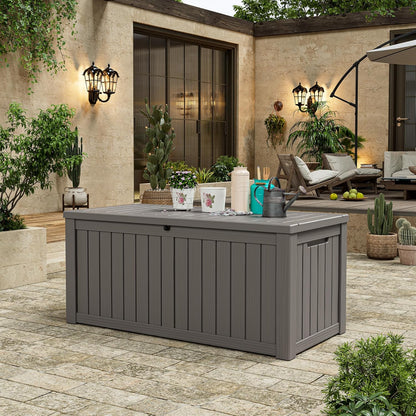 Outdoor Storage Box, Resin Deck Boxes Indoor and outdoor, Waterproof Storage Box Lockable Lid (Grey, 120 Gallon)