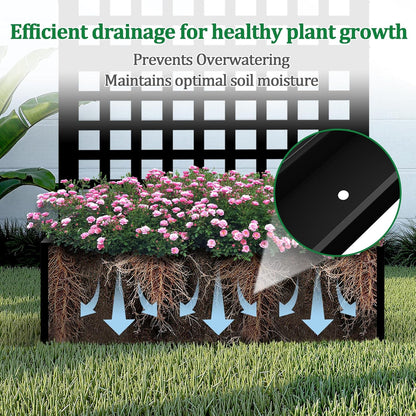 Metal Raised Garden Bed with Trellis, 2 in 1 Trellis with Planter Box & Privacy Screen for Climbing Plants, Vine, Outdoor Standing Flower Beds with Drainage Holes, 35.4"L x 16.7"W x 70.8"H, Black