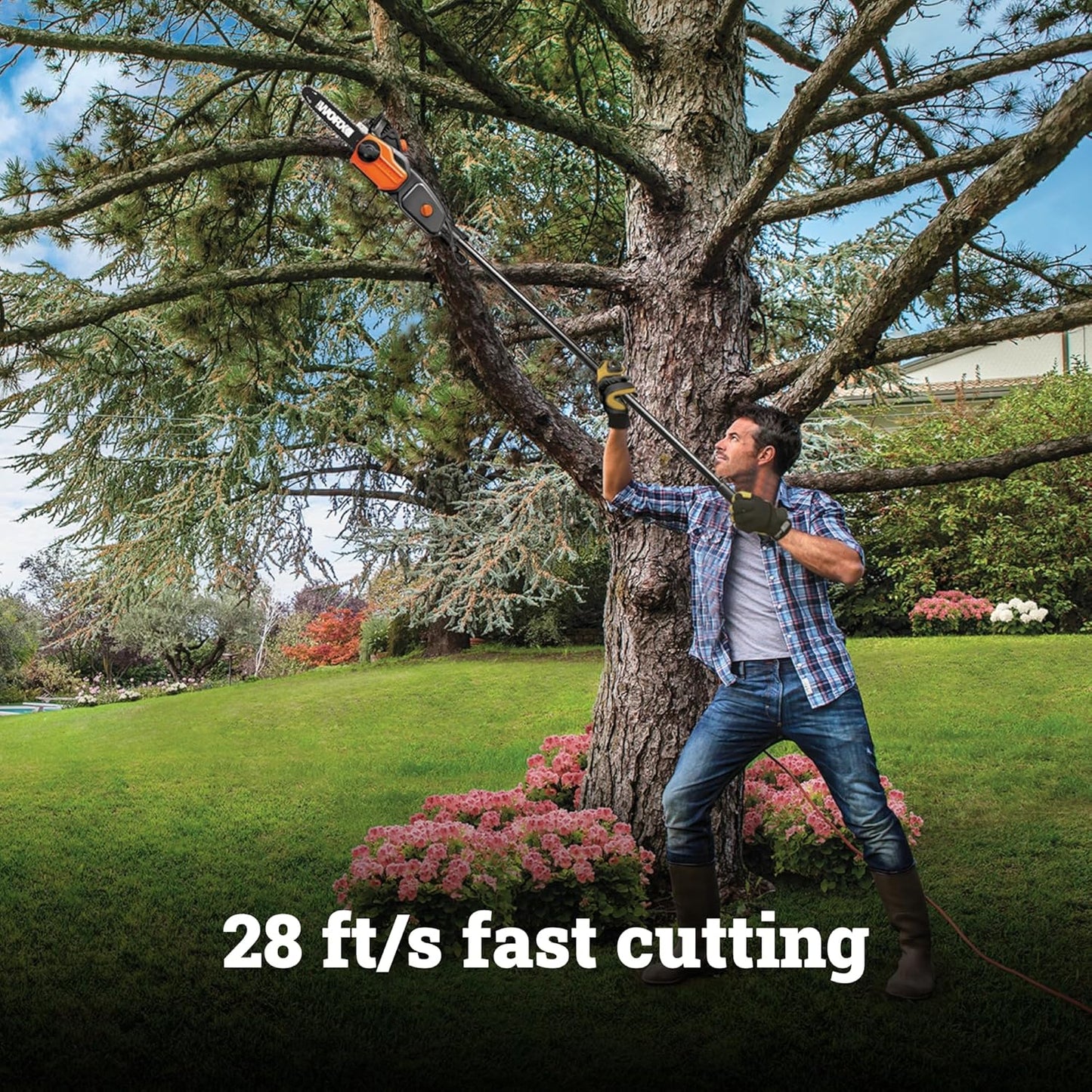 WORX Pole Saw, 8 Amp 10" Electric Pole Saw, Up to 10 ft., 28 ft/s chain speed