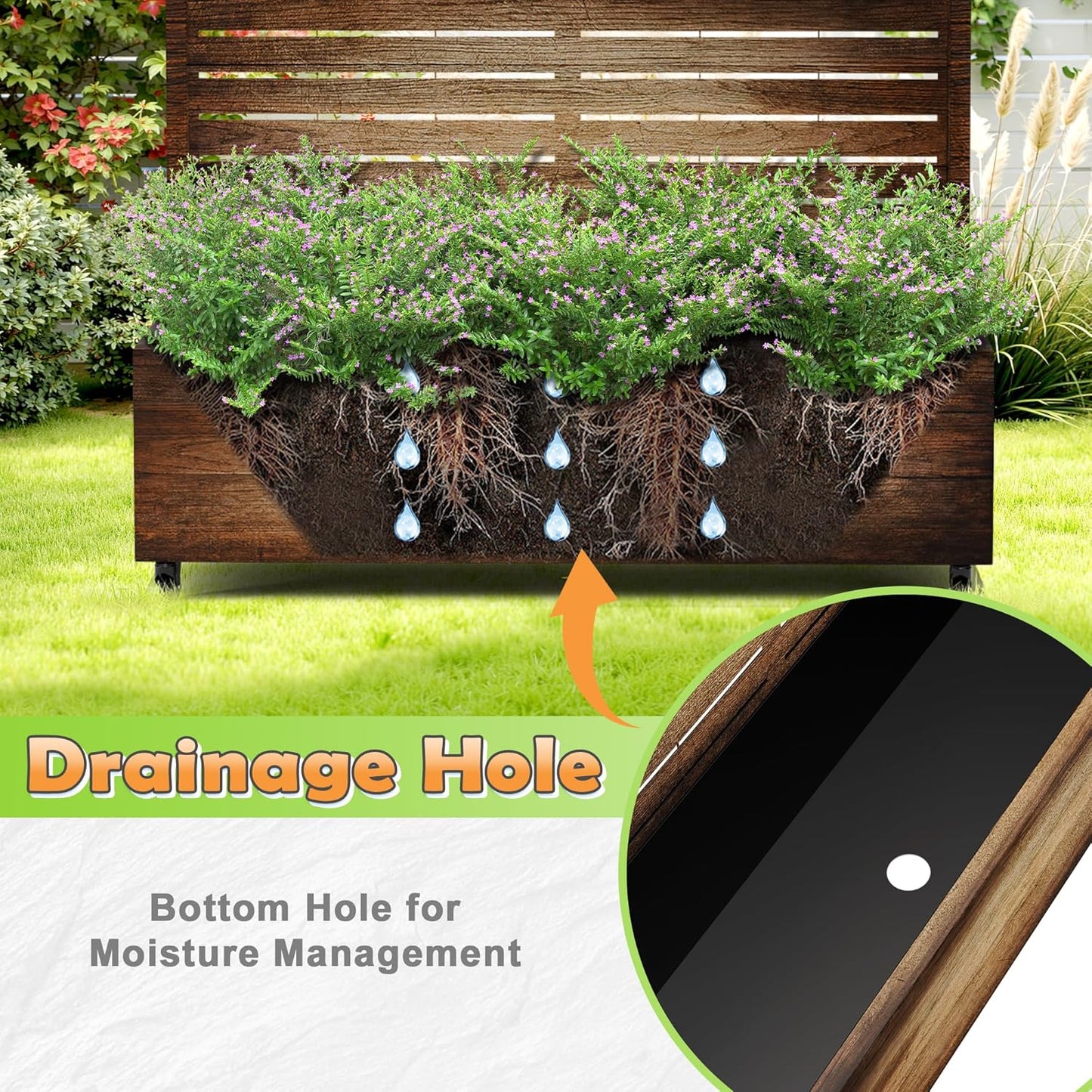 Metal Raised Garden Bed with Trellis, 2-in-1 Planter Box & Privacy Screen for Climbing Plants, Outdoor Standing Flower Bed with Drainage Holes, 47.2" L x 16.7" W x 70.8" H, Vintage Wood Grain