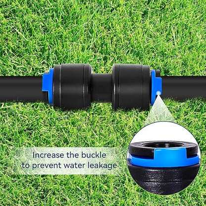 20 Pack 1/4" Drip Universal Straights Fitting Connectors, Quick Connect Universal Drip Irrigation Tubing Coupling Valve, Connector Locking Fitting for Sprinkler or Drip Irrigation System