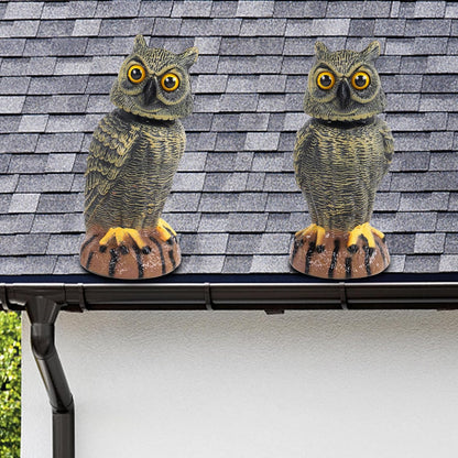 Hausse 2 Pack Bird Scarecrow Fake Owl Decoy Sculpture, 10.6 Inch Height Golden Rotating Head Plastic Owl Bird Deterrents, Nature Enemy Horned Pest Repellent for Outdoor Garden Yard
