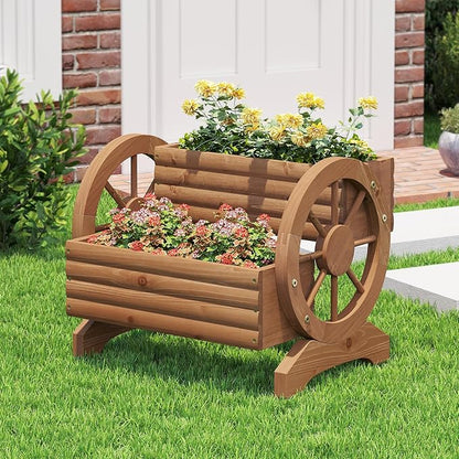 Wooden Wagon Planter Outdoor Flower Cart with Wheels Garden Planter, Decor Planter for Patio Balcony Decoration Succulent Flower Pot for Indoor Backyard Balcon Yard Decor planters for Outdoor Plants