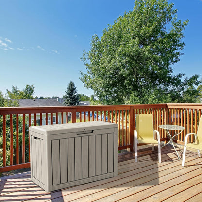 TARKARI 45 Gallon Lockable Resin Deck Box, Waterproof & UV-Resistant Outdoor Storage Box for Outdoor Cushion Storage, Garden Tools & Pool Accessories Storage, Gray