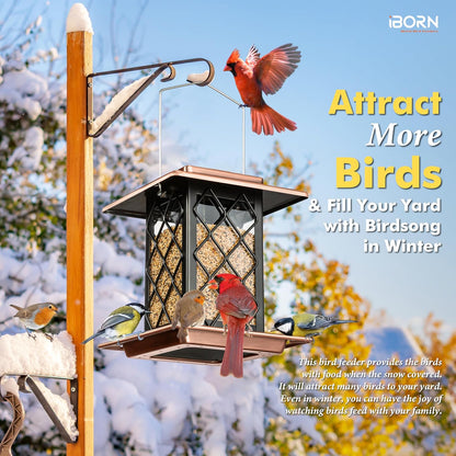 iBorn Bird Feeders for Outdoors, Metal Bird Feeder, Wild Bird Feeders for Cardinal, 2.4LBS Capacity,18cm Large Roof, Lantern Style, Brush Copper