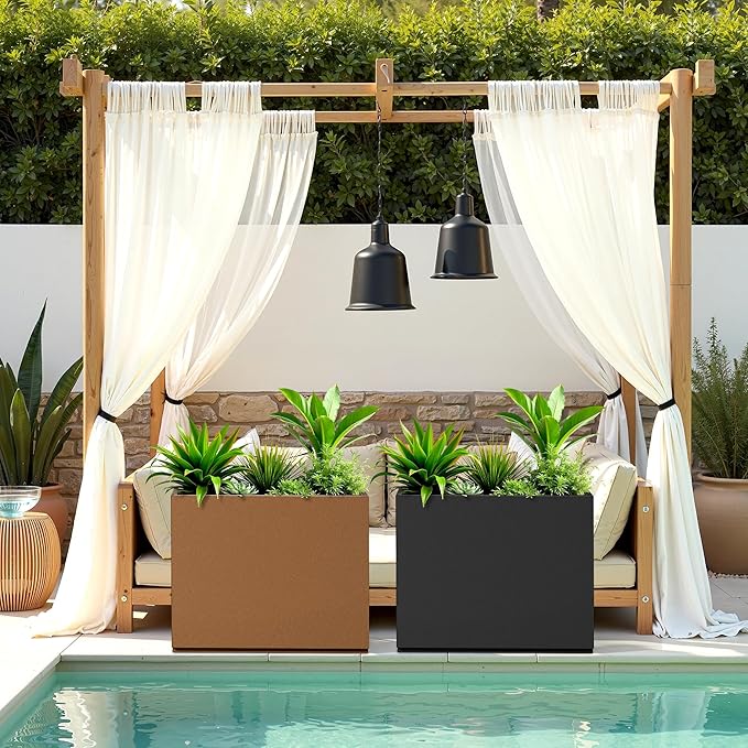 Large Rectangle Planter Metal Black Planter Box with a Drainage Hole and a Removable Divider Indoor Outdoor Porch Pots for Tall Plants, Trees, Flowers 29.92"x 12.01" x 24.02" Black