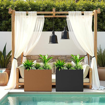 Large Rectangle Planter Metal Black Planter Box with a Drainage Hole and a Removable Divider Indoor Outdoor Porch Pots for Tall Plants, Trees, Flowers 29.92"x 12.01" x 24.02" Black