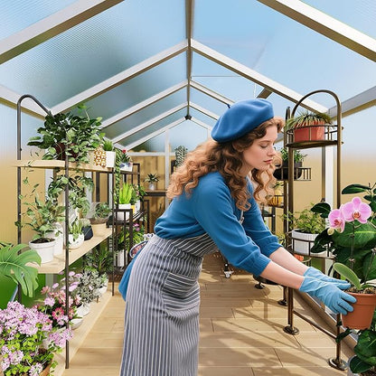 8x10 FT Polycarbonate Greenhouse with Roof Vent - Large Aluminum Walk-in Greenhouse Kit for Gardening, Backyard, Patio, Lawn - Easy Assembly