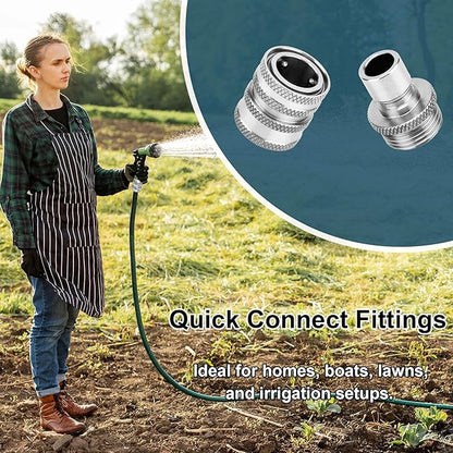 Quick Connect Hose Fittings, Garden Hose Quick Disconnect Set, Universal Fit 3/4 Inch GHT Stainless Steel, Water Hose Connector, 3 Pack