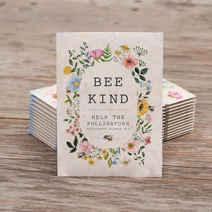Bentley Seed Co. | Bee Kind Pollinator Flowers | Beautiful Bee Art Kraft Look Seed Packets | Environmental Favors Cards for Guests | Wildflower Mix Seed Packets | Eco-Friendly Hand Out Gift | 25 Pack