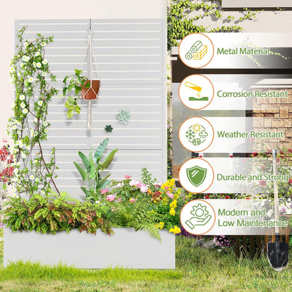 Trellis for Climbing Plants Outdoor，Mental Garden Bed with Drainage Holes Outdoor Privacy Screen Design Tall planters for herb Flower Vegetables 73"x47"x16", White-Louvered