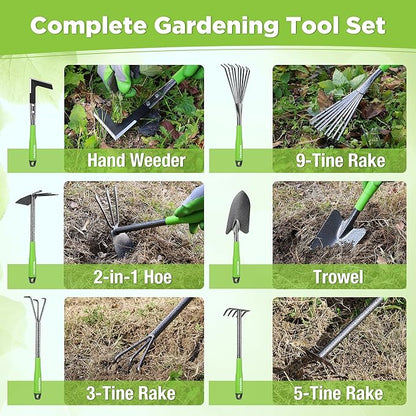 WORKPRO 6-Piece Garden Tool Set, Heavy Duty Gardening Hand Tools with Soft Rubber Handle, Including Trowel, Rakes, 2-in-1 Hoe and Crack Weeder, Ideal Gardening Gifts for Men and Women