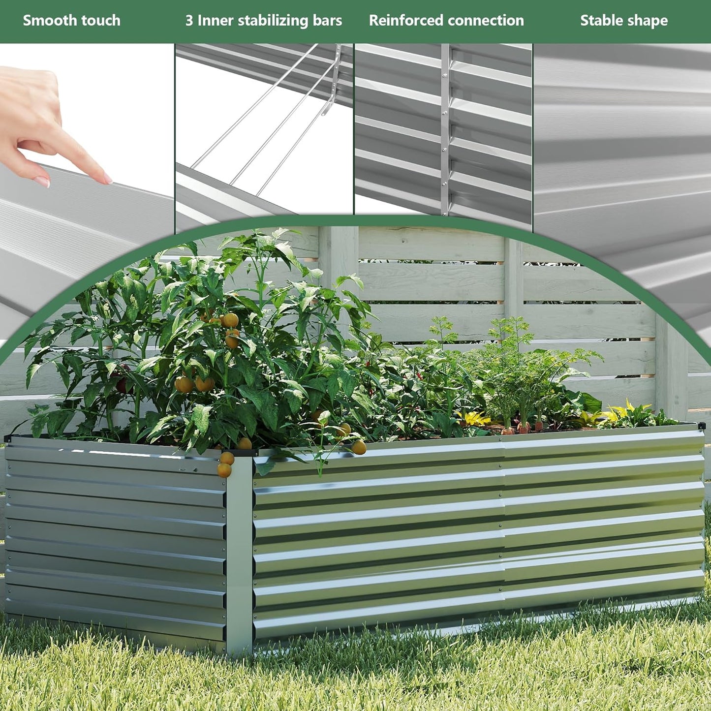 FOOWIN 2pcs 6x3x3ft Galvanized Raised Garden Bed, Planter Raised Garden Boxes Outdoor, Large Metal Raised Beds for Gardening, Garden Bed for Vegetables, Flowers, Herb, Silver