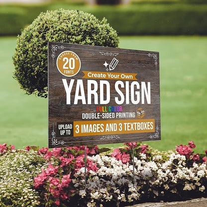 24x18" Double Sided Custom Yard Sign with Metal Stakes, Personalized Full Color Corrugated Yard Sign for Outdoors, Front and Back Custom Printed Personalized Lawn Signs 10 Pack (Design 9)