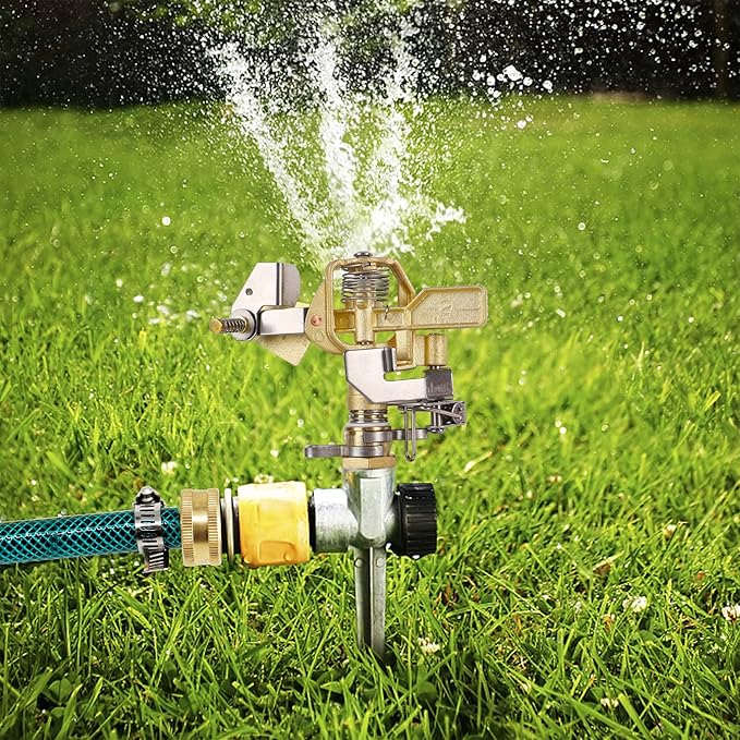 Biswing 1/2 Inch Brass Impact Sprinkler 2 Pack, Heavy Duty Lawn Sprinkler Head with Nozzles, Adjustable 20-360 Degree Large Coverage Pattern, Watering Sprinkler for Grass Patio Garden Irrigation