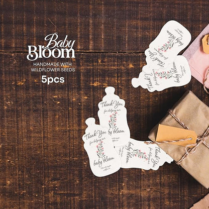 Baby Bottle Shaped Seed Paper – 5 Pink Baby Shower Favors for Guests with Wildflower Seeds, Writable & Plantable, Gender Reveal, Birthday Gifts for Guest