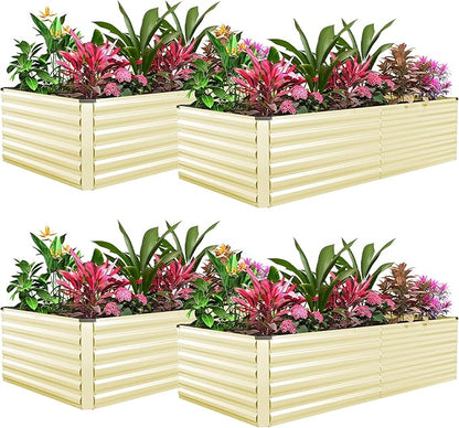 FOOWIN 4pcs 6x3x2ft Galvanized Raised Garden Bed, Planter Raised Garden Boxes Outdoor, Large Metal Raised Beds for Gardening, Garden Bed for Vegetables, Flowers, Herb,269 Gallon Capacity, Cream Yellow