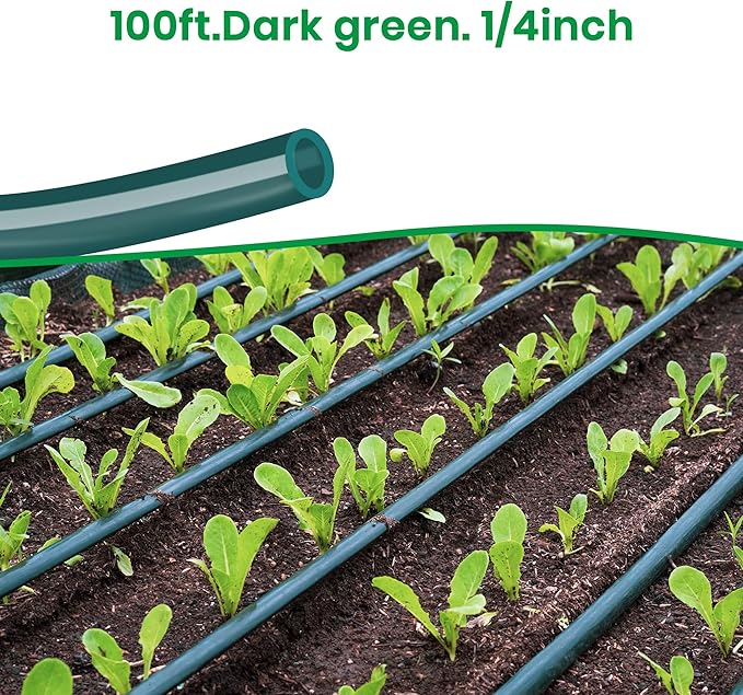 100FT 1/4 inch Drip Irrigation Tubing Blank Distribution Garden Watering Tube Line for DIY Quick-Connect Drip Irrigation Parts and Drip Systems, Green