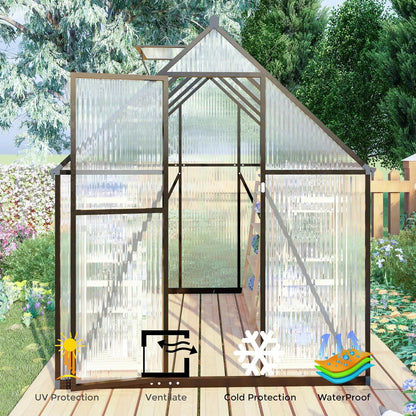 CQZY 6x4 FT Greenhouse for Outdoors, Polycarbonate Greenhouse with Quick Setup Structure and Roof Vent, Aluminum Large Walk-in Green House for Outside Garden Backyard, Dark Gray