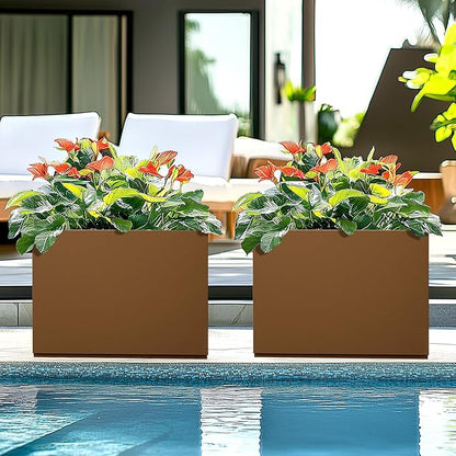 Large Rectangle Planter Metal Brown Planter Box with a Drainage Hole and a Removable Divider Indoor Outdoor Porch Pots for Tall Plants, Trees, Flowers 35.43" x 9.06" x 25.59" Brown