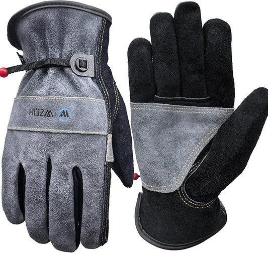 Leather Work Gloves for Men or Women. X-Small Glove for Gardening, Tig/Mig Welding, Construction, Chainsaw, Farm, Ranch, etc. Cowhide, Cotton Lined, Utility, Firm Grip, Durable. Grey-Black XS
