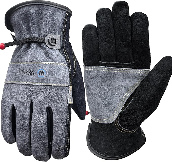 Leather Work Gloves for Men or Women. XX-Large Glove for Gardening, Tig/Mig Welding, Construction, Chainsaw, Farm, Ranch etc. Cowhide, Cotton Lined, Utility, Firm Grip, Durable. Grey-Black 2XL