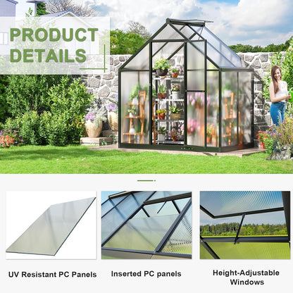 Polar Aurora 4x6 FT Greenhouse, Quick Aluminum Assembly Structure Polycarbonate Greenhouse, Walk-in Greenhouses for Outdoors with Ventilated Windows, Green Houses for Outside Backyard Garden