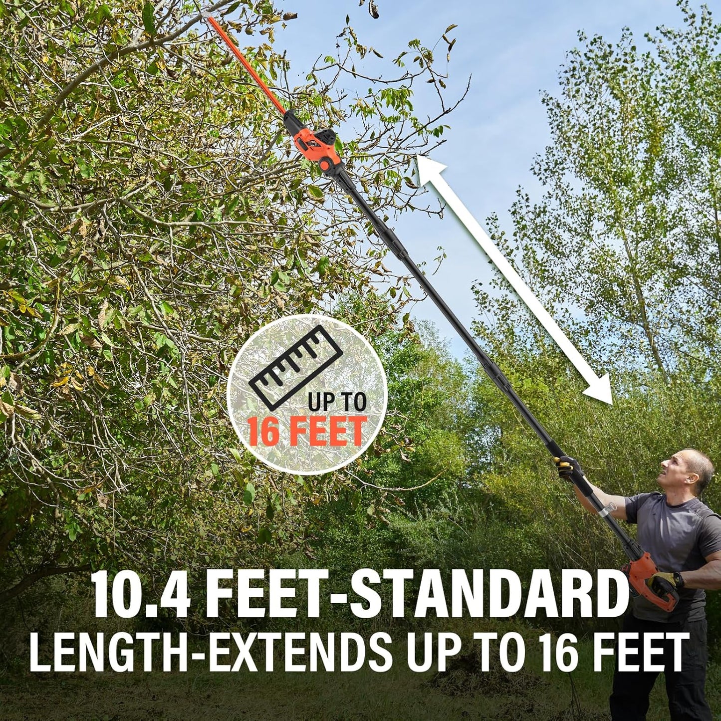MAXLANDER Hedge Trimmer 18-Inch Cordless Pole Hedge Trimmer, 16-Feet Max Reach Hedge Trimmer with Extension Pole, Multi-Angle Adjustable, 2 x 2.0Ah Battery and Charger Included