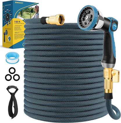 Non-Expanding Garden Hose 150 ft, Flexible Water Hose with 10 Function Spray Nozzle, Lightweight Hose Pipe, Leak-Proof, Durable, Kink-Resistant, 3/4 Inch Connector, Portable Storage Strap