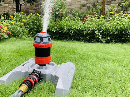 Eden Metal Adjustable 6-Pattern Rotary Gear Drive Garden Sprinkler Bundle with Oscillating Sprinkler for Yard