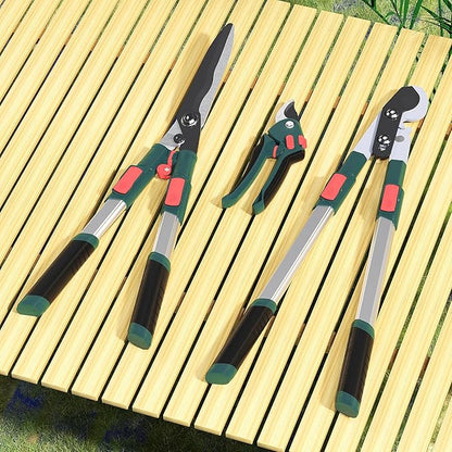 GARTOL 3-Piece Garden Tool Set - Bypass Lopper, Hedge Shears, Pruning Shears with Telescopic Aluminum Handles, Extendable Heavy-Duty Branch Cutters, Garden Clippers for Branches, Shrubs, and Hedges