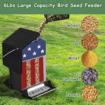Squirrel Proof Bird Feeder,6Lbs Hanging Bird Seed Feeders for Outdoors, Large Capacity Metal Weight-Activated Perches Wild Birdfeeder for Blue Jay, Cardinal, Outside (Grey)