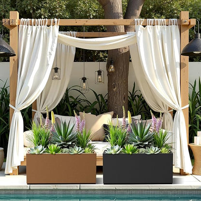 Large Rectangle Planter Metal Black Planter Box with a Drainage Hole and a Removable Divider Indoor Outdoor Porch Pots for Tall Plants, Trees, Flowers 37.99"x 15" x 16.26" Black