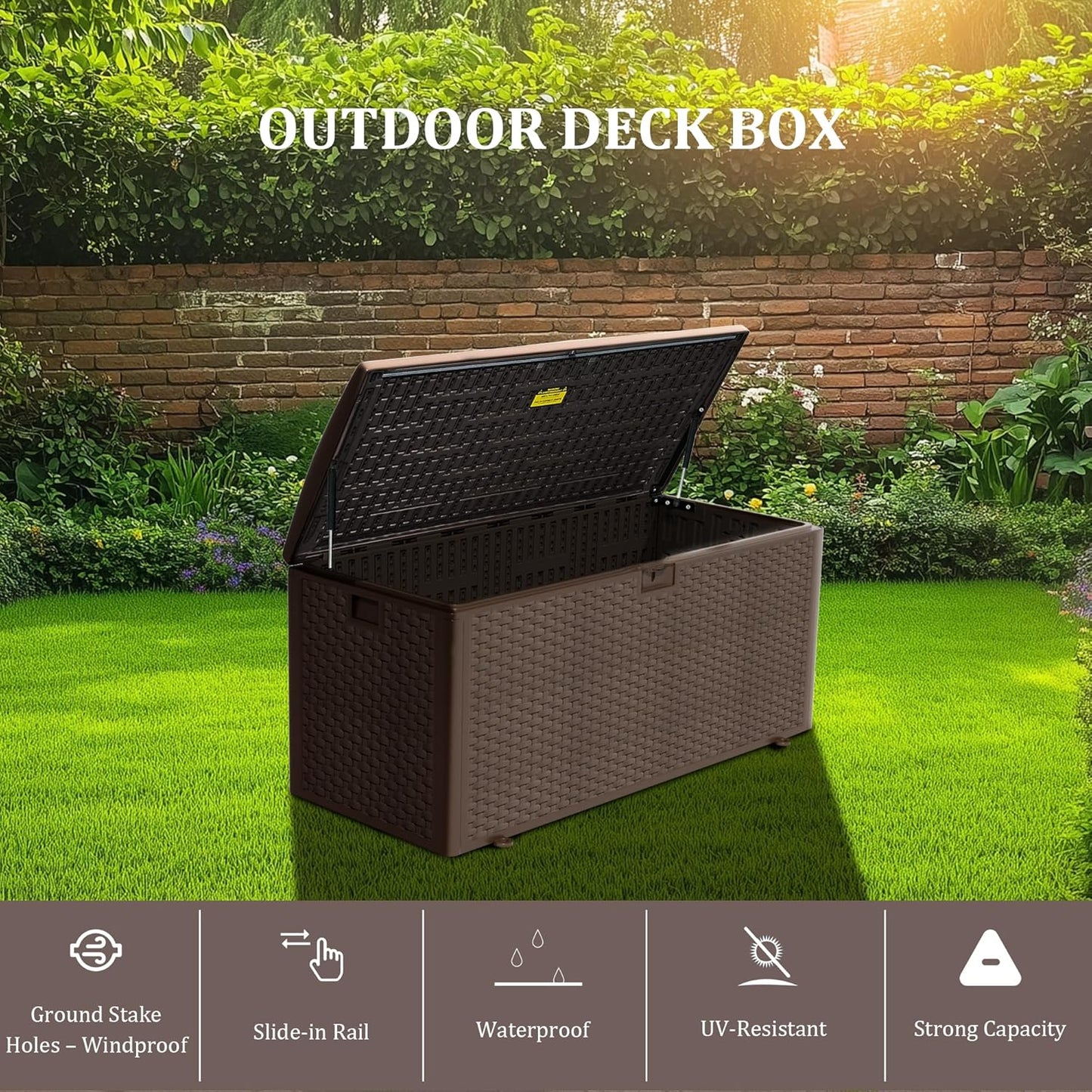 TARKARI Premium Pro Edition 180 Gallon Lockable Resin Deck Box, Waterproof & UV-Resistant Outdoor Storage Box for Outdoor Cushion Storage, Garden Tools & Pool Accessories Storage, Brown