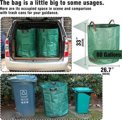 Gardzen 3-Pack 80 Gallon Yard Waste Bags, Reusable Heavy Duty Collapsible Garden Leaf Bags with Plastic Ring, Stand-Up Yard Waste Bin for Leaves, Lawn Debris & Grass Clippings