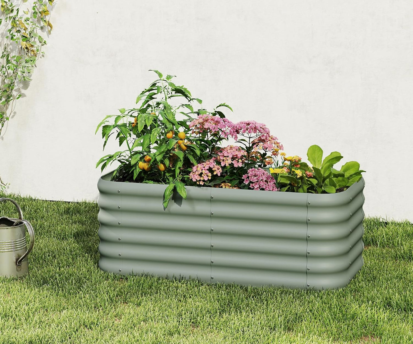 DDK Galvanized Raised Garden Bed, Outdoor Planter Bed, 4x2x1.5ft Metal Planter Box for Gardening and Planting,LG